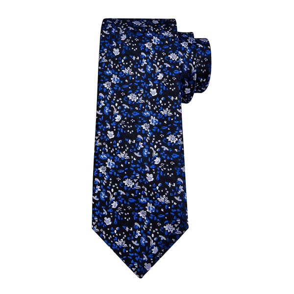Aspinwall Elegant Black & Blue Floral Silk Tie for Men