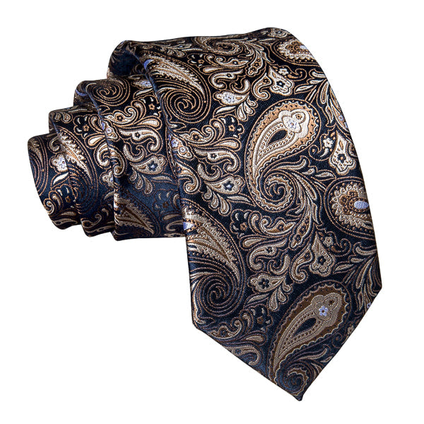 Aspinwall Dark Blue & Gold Paisley Silk Tie for Men