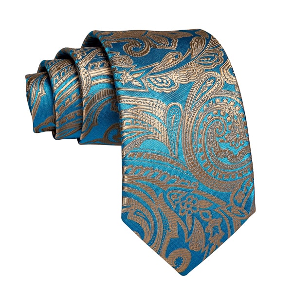 Aspinwall Turquoise & Gold Paisley Silk Tie for Men – Elegant & Vibrant