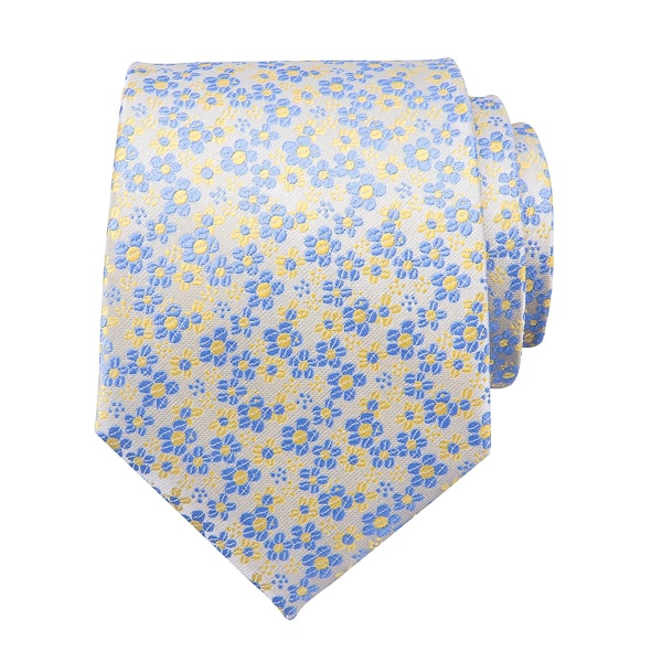 Aspinwall Yellow & Blue Mini Flower Silk Tie for Men – Stylish & Vibrant